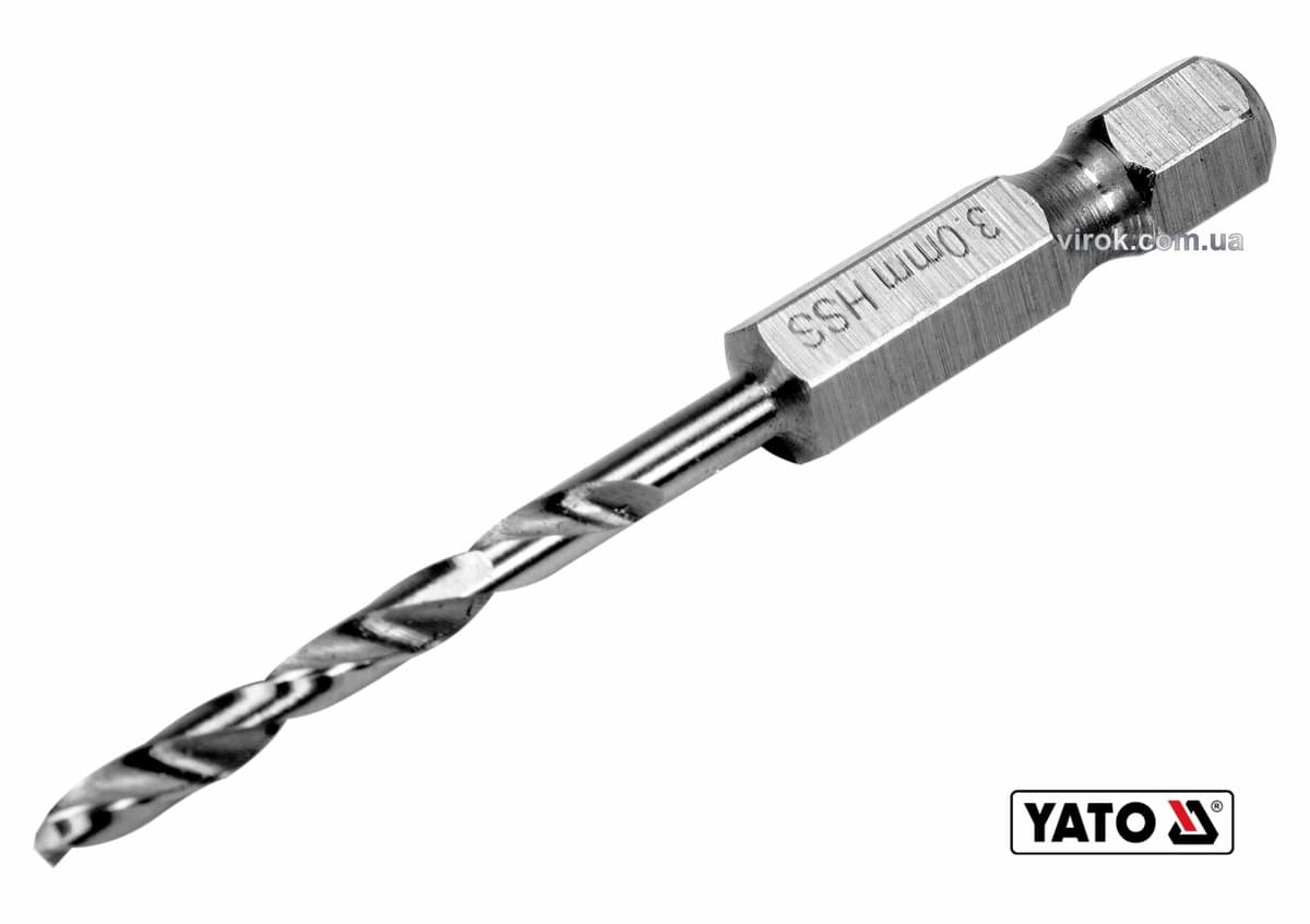 Свердло по металу YATO: HSS6542, Ø=3мм, HEX-1/4", l=61/31мм, для нержав., конструкт.,легов.сталі(DW)