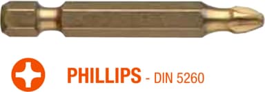 Насадка викруткова USH ISOTIN : Phillips PH2 x 50 мм. Torsion. титанова, подовжена. Уп. 10 шт.