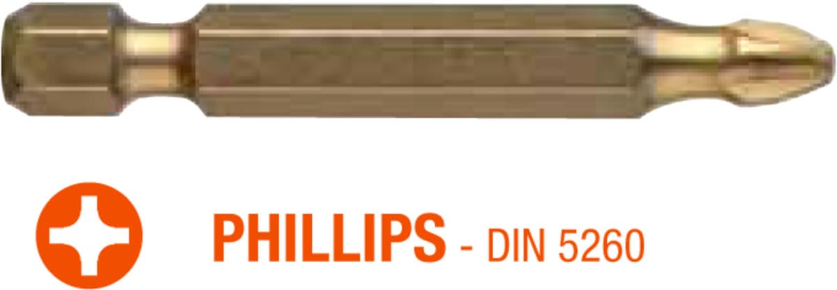 Насадка викруткова USH ISOTIN : Phillips PH2 x 50 мм. Torsion. титанова, подовжена. Уп. 10 шт.