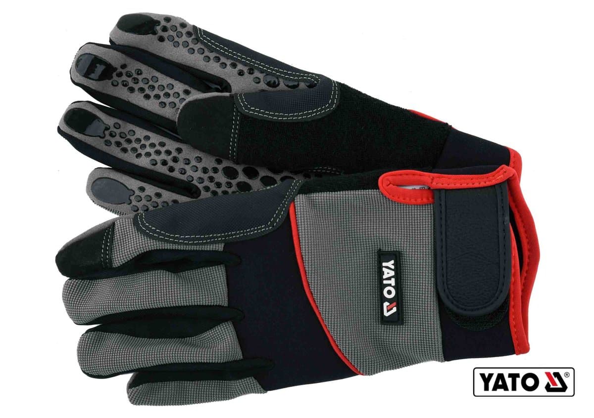 Рукавиці робочі з застібкою-липучкою YATO : штучна шкіра + синтетична тканина, розмір 9 [12/72]