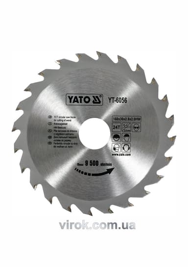 Диск пиляльний победітовий по дереву YATO: 160х30х2.8х2.0 мм, 24 зубці, R.P.M до 9500 1/хв [25/50]