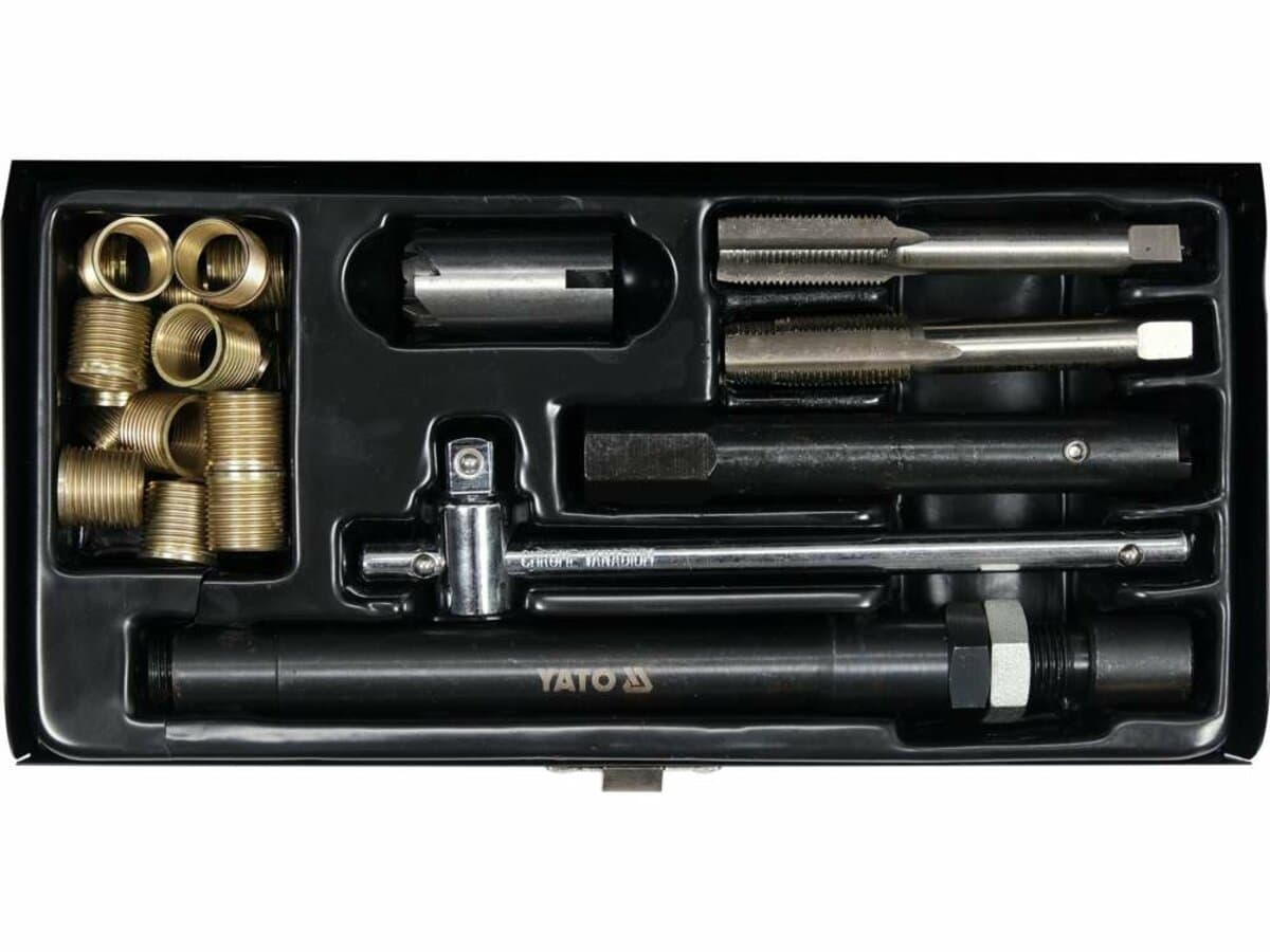 Засоби для ремонту "свічок" запалу YATO: мітчик під головку М14х 1,25 і 20 напрям. втулок, комп. 25е