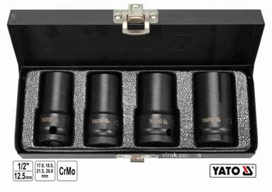 Торцеві головки ударні для зриву гвинтів YATO: квадрат-1/2", L=55мм; М17, 18.5, 21.5, 26 мм, 4шт[10]
