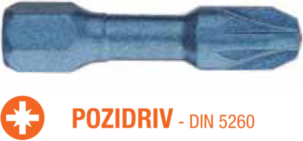 Насадка викруткова ударна USH Blue Shock : Pozidriv PZ2 x 30 мм Torsion, Уп. 5 шт.
