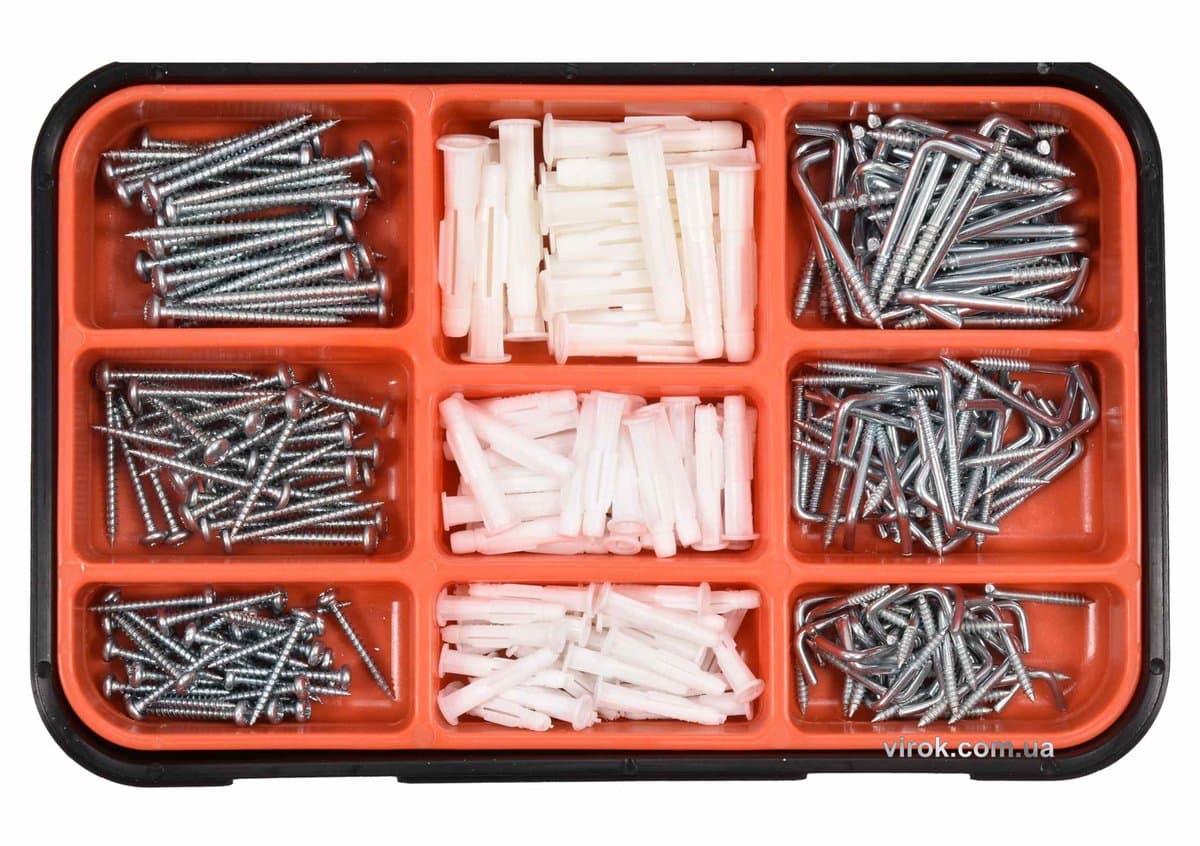 Шурупи, гаки з різьбою та дюбелі VOREL, набір 290 шт. [5/20]