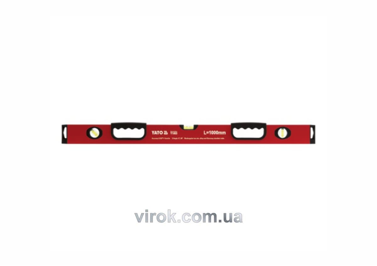 Рівень алюмінієвий YATO : L= 100 см. 3 капсули, 2 ручки [30]