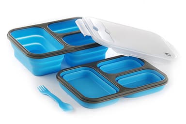 Ланчбокс складаний з кришкою-засувкою та ловилкою блакитний 350мл/350мл/650мл СИЛА