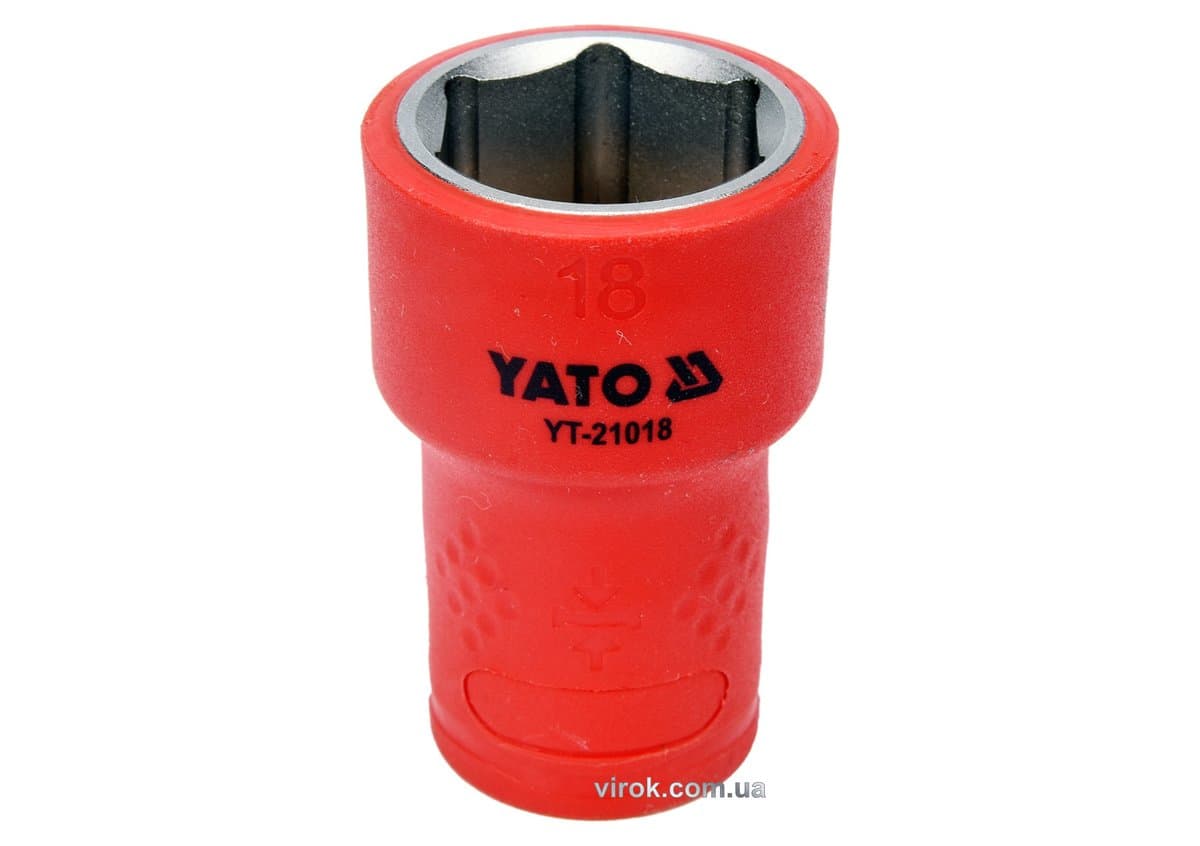 Головка торц. діелектр. 6-гранна YATO : квадрат 3/8", М= 18 мм, L= 45/28 мм,VDE корпус до 1000V (DW)