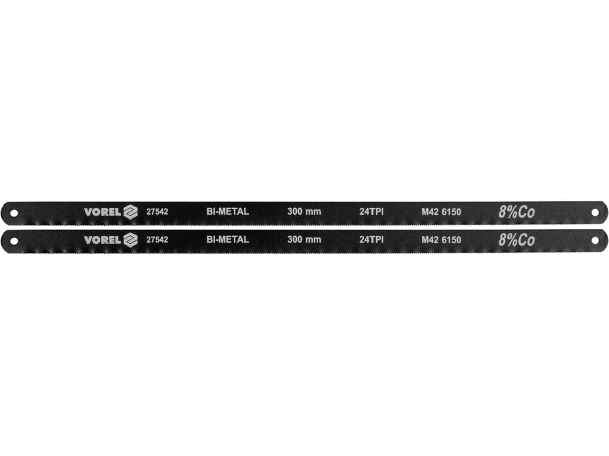 Полотно різальне по металу BI-метал VOREL M42+CrV6150+Co8%, 300х12,6х0,65 мм, 24 зуби/1", паков. 2шт