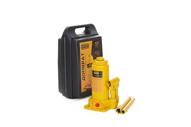 Домкрат гідравлічний пляшковий 5т (висота підйому 200-405мм) в кейсі СИЛА