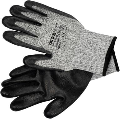 Рукавиці робочі захисні від порізів (HPPE) YATO покриті чорним поліуретаном, розмір 10 [12/120]