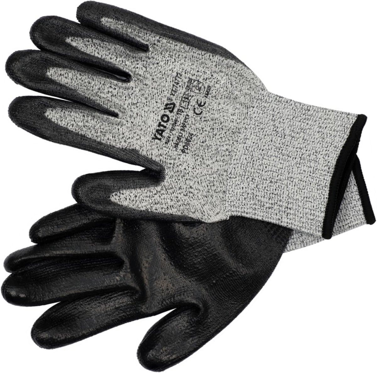 Рукавиці робочі захисні від порізів (HPPE) YATO покриті чорним поліуретаном, розмір 10 [12/120]