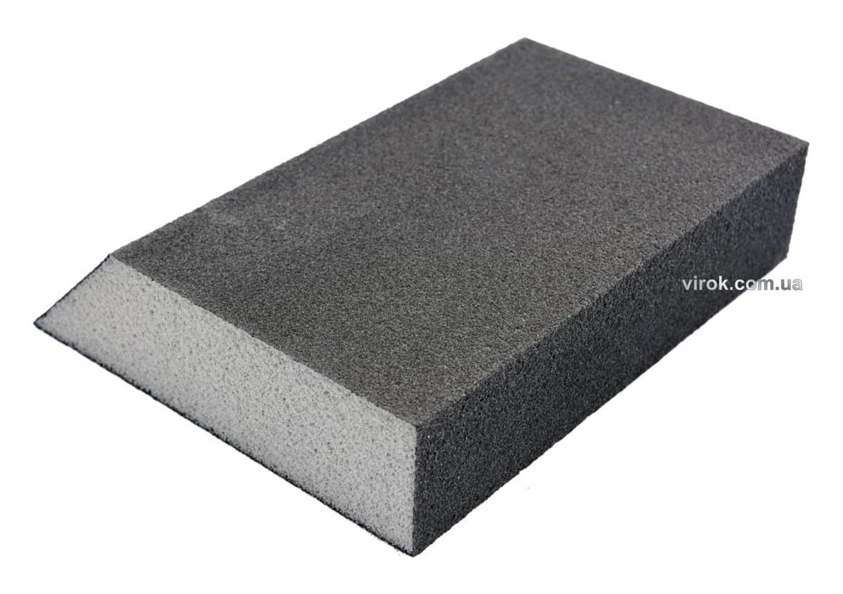 Губка шліфувальна трапецевидна VOREL : Р60, 125х 90х65 мм, h= 25 мм 4-стороння [100]