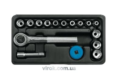 Набір головок торцевих VOREL : квадрат 1/4", М4-13 мм з тріщаткою [16 Од.] [20]