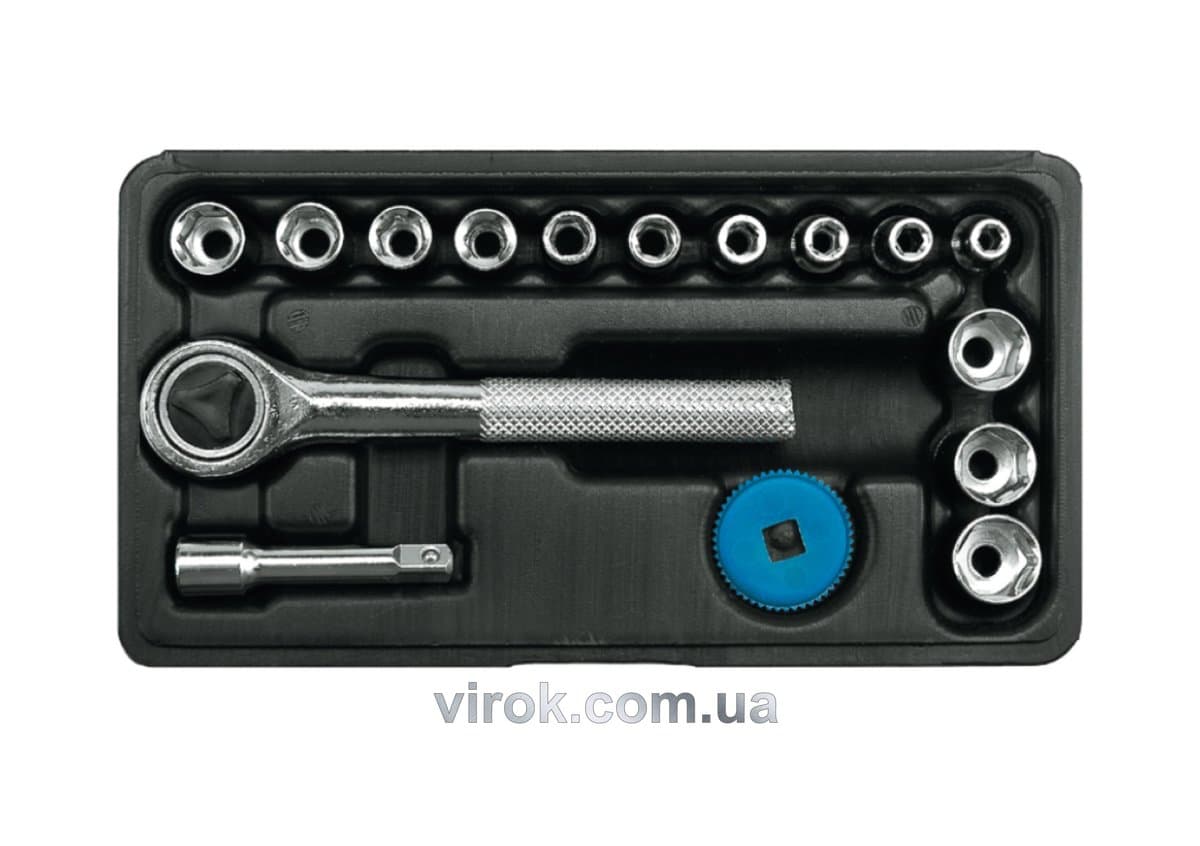 Набір головок торцевих VOREL : квадрат 1/4", М4-13 мм з тріщаткою [16 Од.] [20]