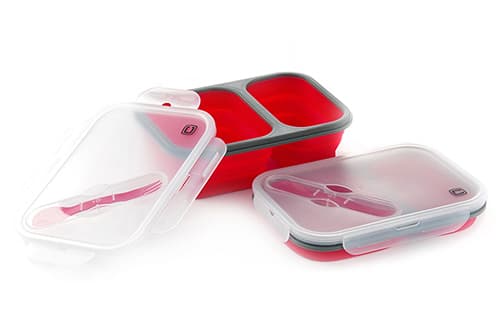 Ланчбокс складаний з кришкою-засувкою та ловилкою червоний 400мл/650мл СИЛА