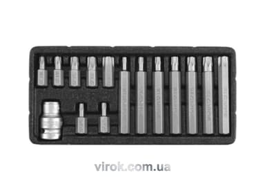 Набір насадок викруткових YATO : "TORX-T", L= 30, 75 мм, адаптер 1/2", металевий кейс. 15 шт [20]
