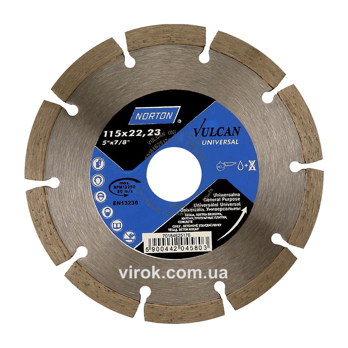 Диск алмазний VULCAN UNI сегментний: Ø= 115/ 22.23 мм (DW)