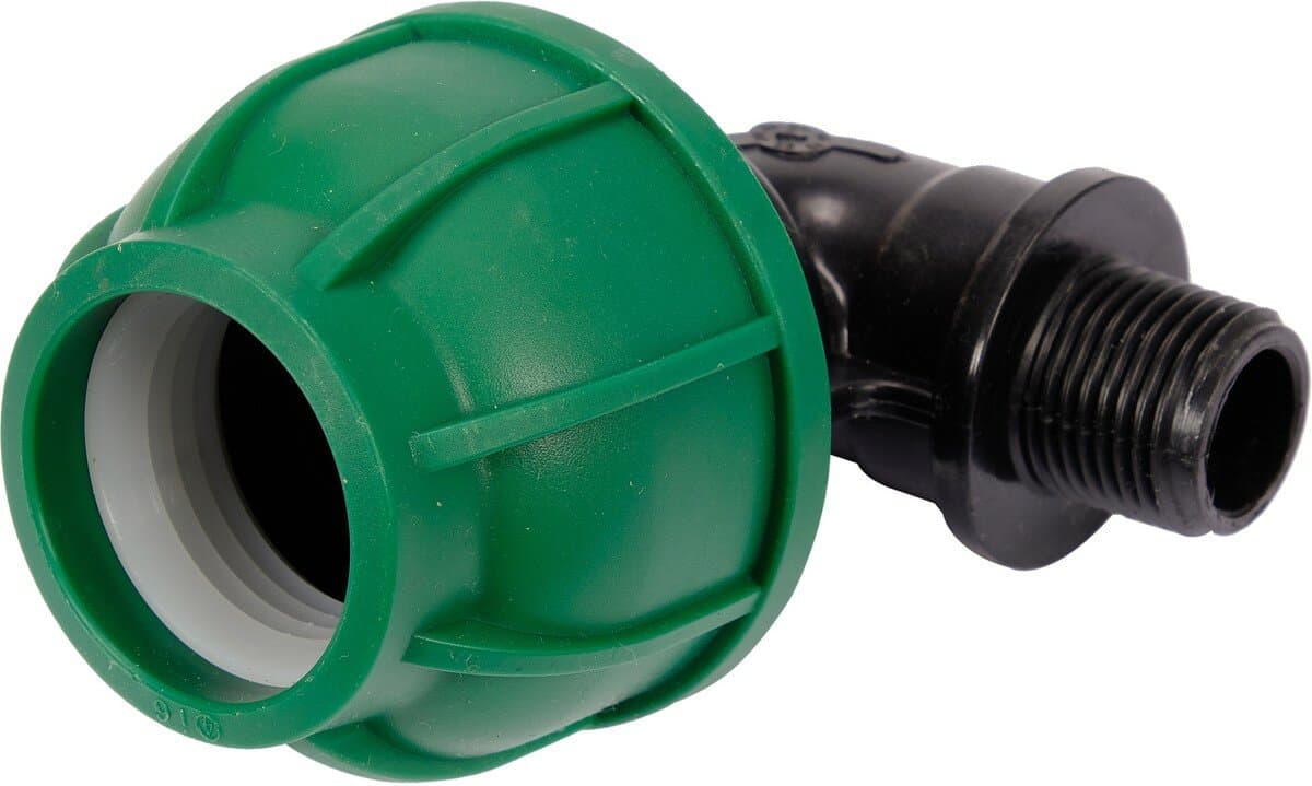 Коліно 90° до водяних пластикових труб з зовн. різьбою 32 мм-1/2" FLO поліпропілен, для тиску 1 MPa