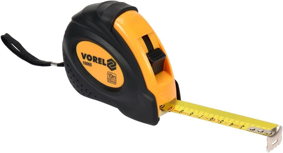 Рулетка з метричною шкалою VOREL : l= 10 м, w= 25 мм, 2 фіксатори [6/60]