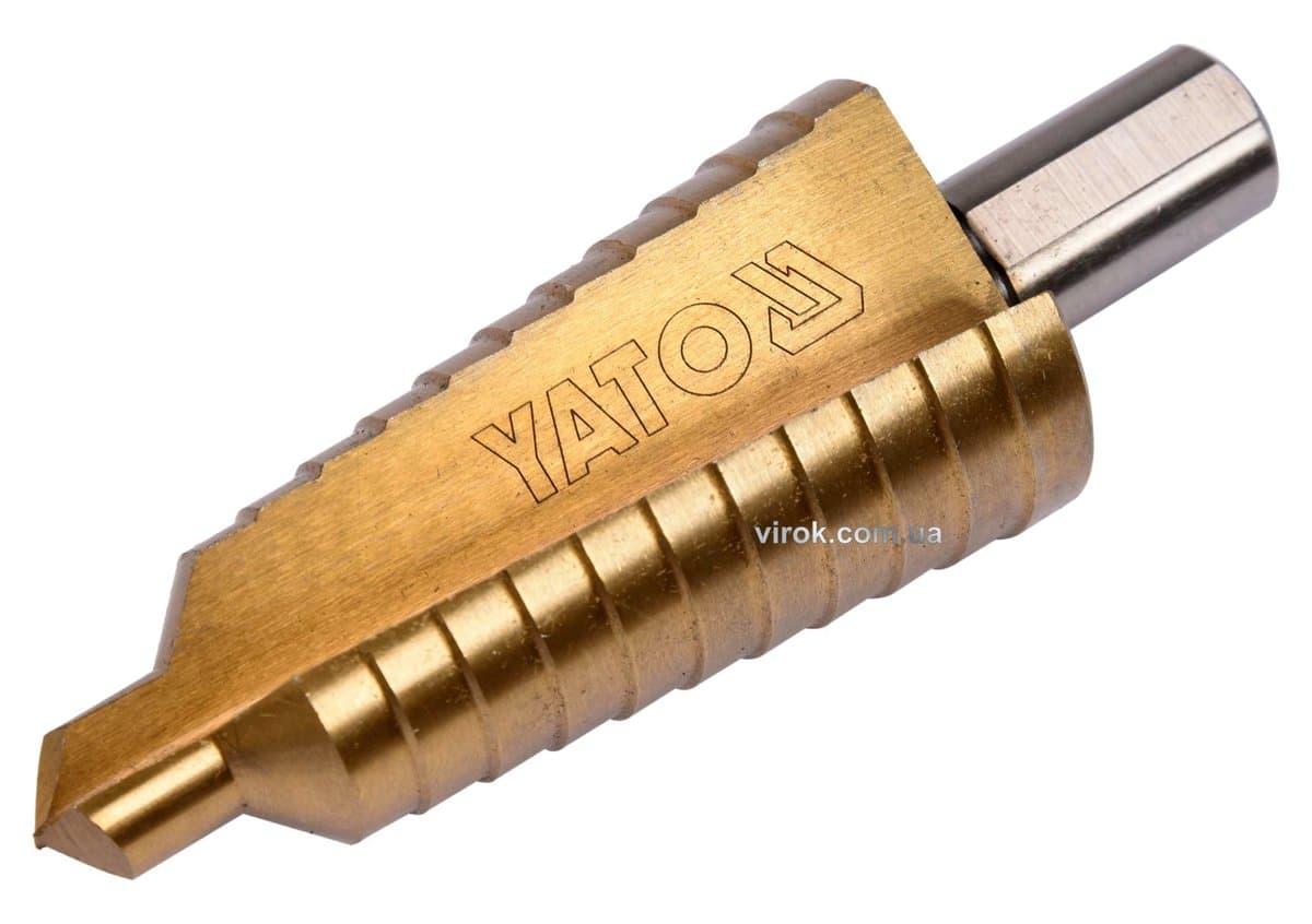Свердло конічне ступінчасте титанове по металу YATO : Ø= 10-30 мм, HSS 4241, L= 87/60 мм [12/96]