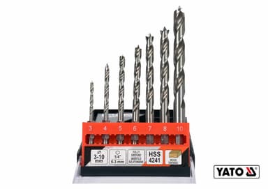 Свердла по дереву спіральні YATO: Ø3, 4, 5, 6, 7, 8, 10 мм, хвостовик- HEX 1/4", HSS 4241, 7 шт [20]