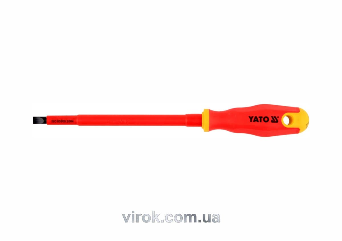 Викрутка плоска діелектрична ізольована YATO : шліц SL8 x 175 мм. VDE до 1000V [12/120]