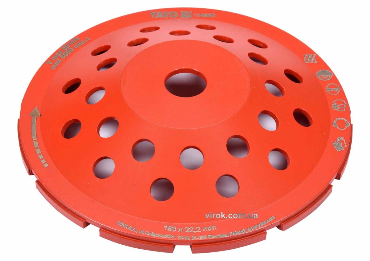 Диск шліфувальний алмазний YATO : 180 х 22.2 мм, 6600 об/хв, M14 [20]