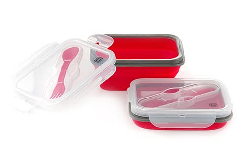 Ланчбокс складаний з кришкою-засувкою та ловилкою червоний 600мл СИЛА