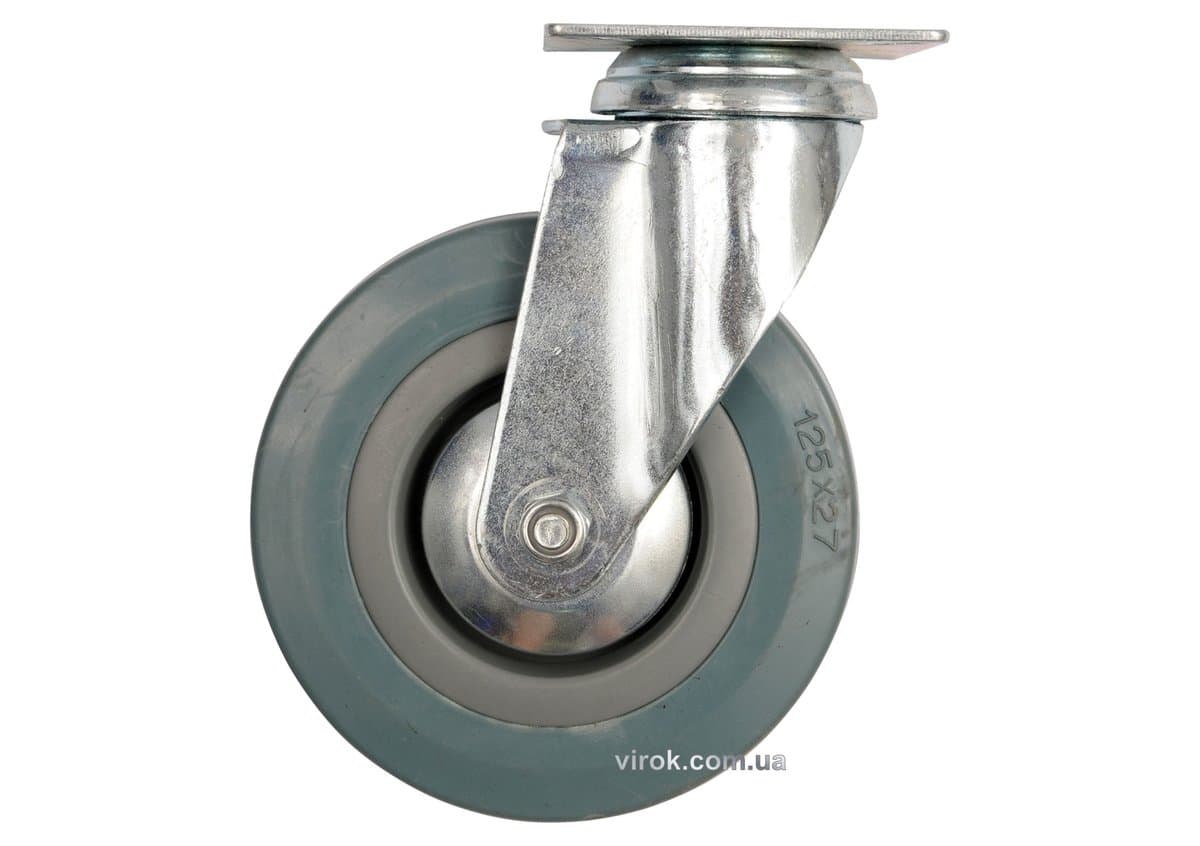 Колесо до візка Ø= 75 мм, b= 21мм VOREL; сіра гума, з обертовою опорою; h=104мм, навантаж.-30кг [52]