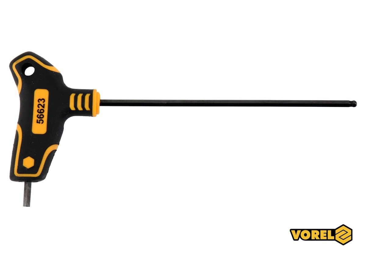 Ключ шестигранний з кульковим наконечником VOREL : тип "Т", HEX 4 x 150 x 89 мм, Cr-V 6150 [24/192]