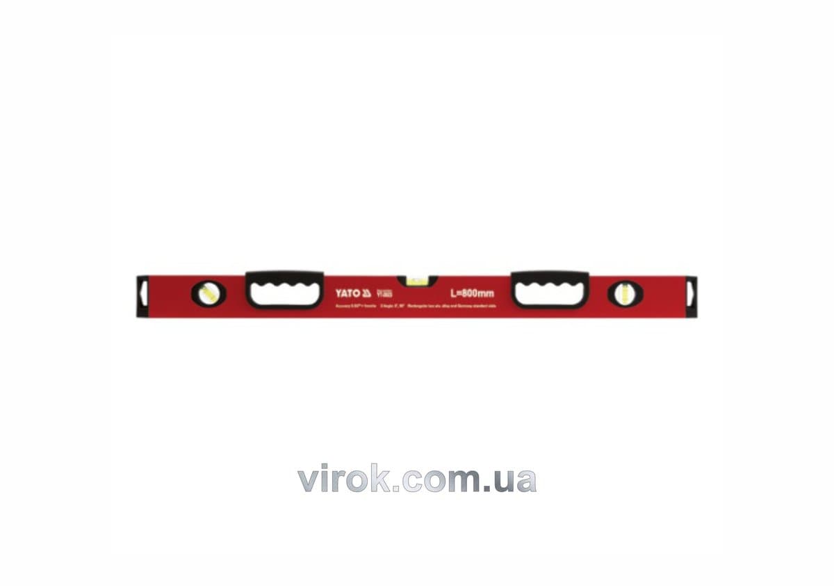 Рівень алюмінієвий YATO : L= 80 см. 3 капсули, 2 ручки [10/30]
