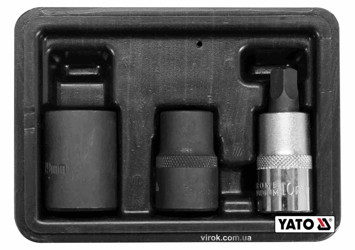 Головки 5-гранні для гальмівної системи авто YATO : квадрат-1/2", 10, 14, 19 мм, Cr-V, 3 шт [10/20]