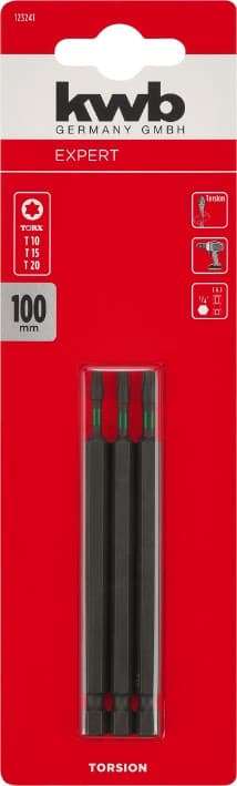 Набір торсіонних біт 100 мм, Torx T10/15/20, 3 шт, KWB (123241)