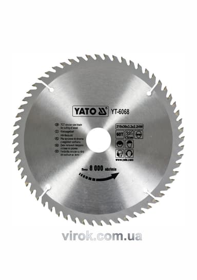 Диск пиляльний победітовий по дереву YATO: 210х30x3.2x2.2 мм, 60 зубців, R.P.M. до 8000 1/хв [10/20]