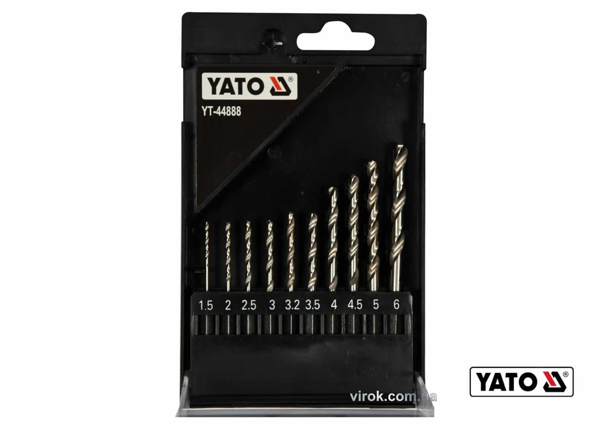 Набір свердл по металу YATO: HSS6542, Ø=1.5-6мм,HEX-1/4",для нерж.,конструкт.сталі, 10 шт в футлярі