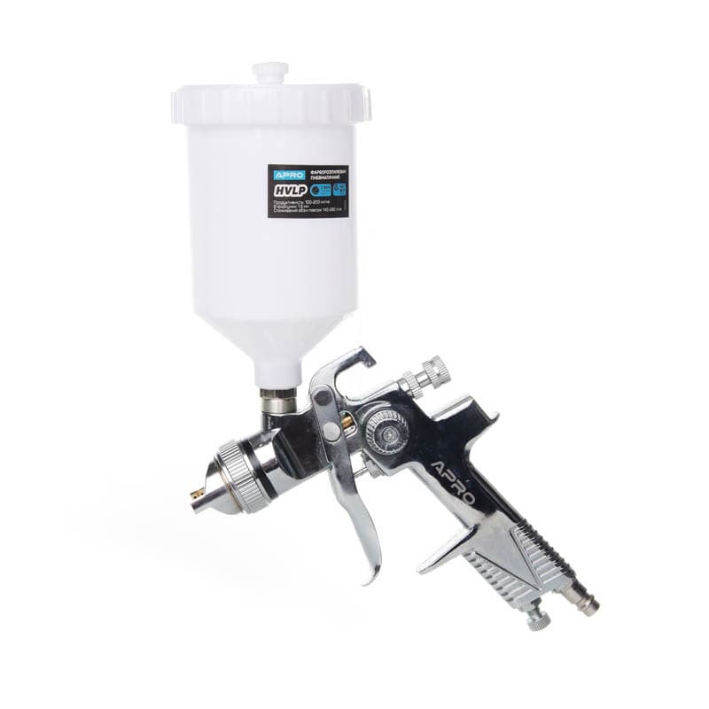 APRO Фарборозпилювач HVLP Ø1.3 мм в/б пласт. 600 мл (хром)