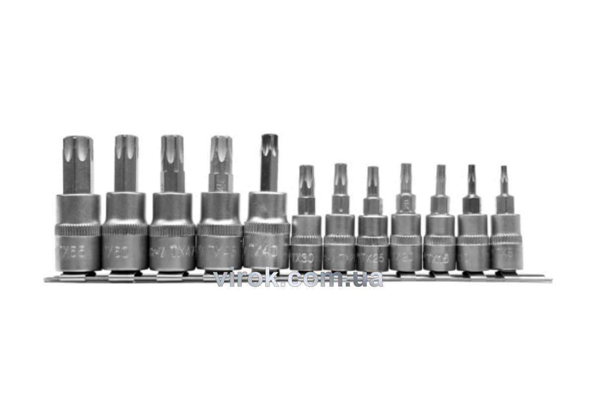 Головки торцеві з насадками YATO : "TORX" Т8-Т30,Т40- Т55, квадрат 1/4, 3/8". Набір 12 шт. [10/40]