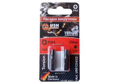 Насадка викруткова USH : PHILIPS PH3 x 25 мм, Уп. 2 шт.(блістер) [150]