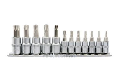 Головки торцеві з насадками YATO : "TORX TEMPERPROOF", квадрат 1/4, 3/8". Набір 12 шт. [10/40]