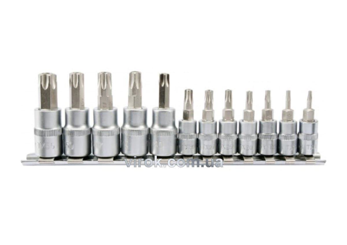 Головки торцеві з насадками YATO : "TORX TEMPERPROOF", квадрат 1/4, 3/8". Набір 12 шт. [10/40]