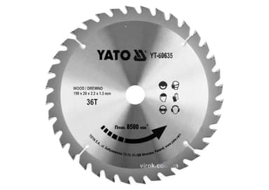 Диск пиляльний победітовий по дереву YATO: 190x20x2.2x1.5 мм, 36 зубців, R.P.M до 8500 1/хв [10/20]