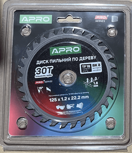 Диск пильний по дереву 125х22.2мм 30Т APRO PRO