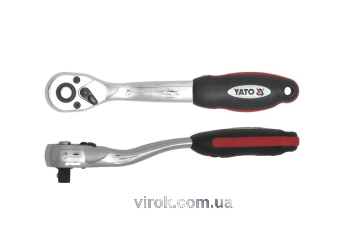 Тріщатка YATO : квадрат 1/4", L= 145 мм, 72T, вигнута ручка [12/24/96]