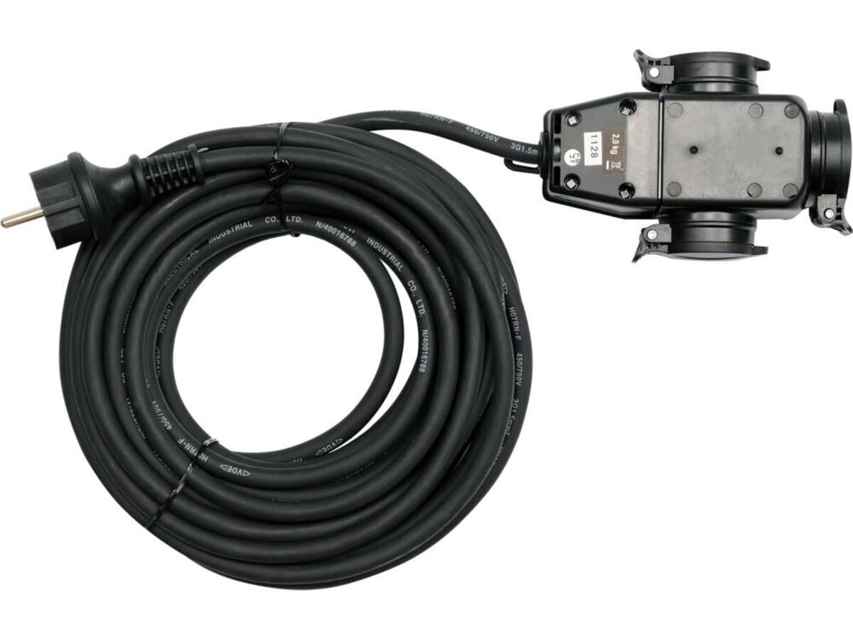 Подовжувач електромережевий YATO: l= 20 м, 16 A, 3Gх1,5 mm2, IP44 з розгалужовачем з 3 гніздами [4]