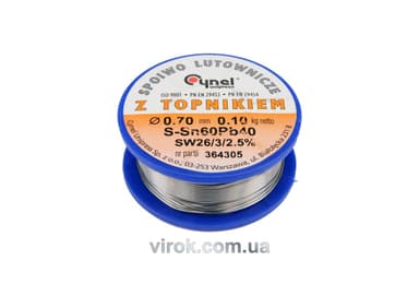 Припій Sn60-Pb40 дротяний на котушці VOREL : Ø= 0,7 мм, m=100 г [30]