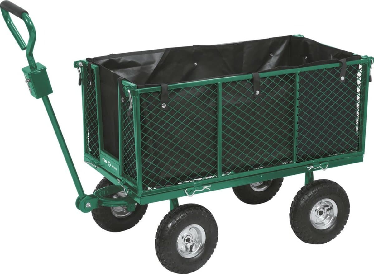 Візок присадибний на 4 колесах FLO з поворотною віссю і тентом, корзина- 95х 50х 40 см, ручка- 80 см