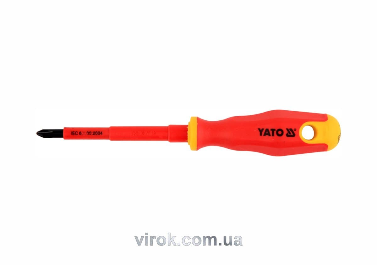 Викрутка хрестова діелектрична ізольована YATO : PH2 x 100 мм. VDE до 1000V [12/120]