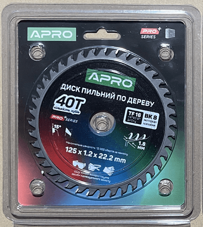 Диск пильний по дереву 125х22.2мм 40Т APRO PRO