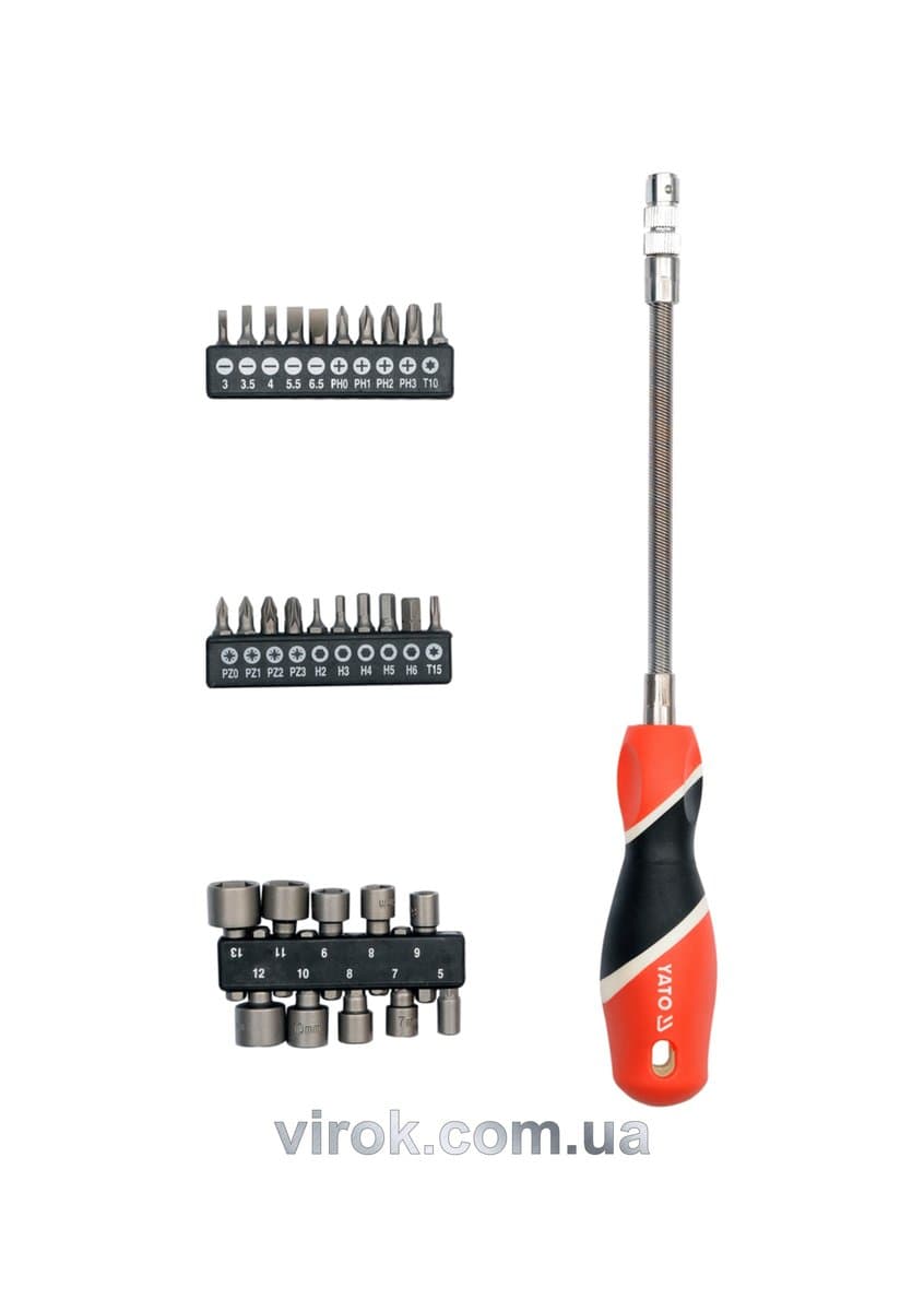 Викрутка - тримач YATO з гнучким стержнем з насадками, HEX 1/4". Hабір 31 Од. [6/24]